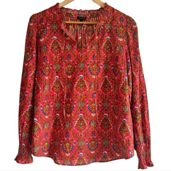 Talbots Tops - Talbots Floral Lattice Blouse Lightweight Multicolor Metallic Long Sleeve Size M